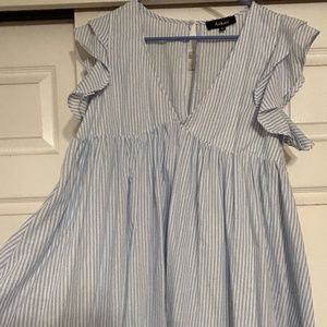 White and blue pinstriped baby doll dress